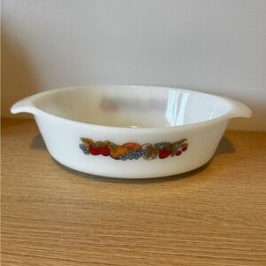 Anchor Hocking White Milk Glass Casserole with Fruit Accent